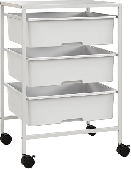 HOMCOM-Rollwagen-Stahl, Kunststoff-40,8L x 33,5B x 60,5H cm-Weiß