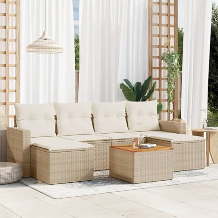 vidaXL - 7-delige - Loungeset - met - kussens - poly - rattan - beige