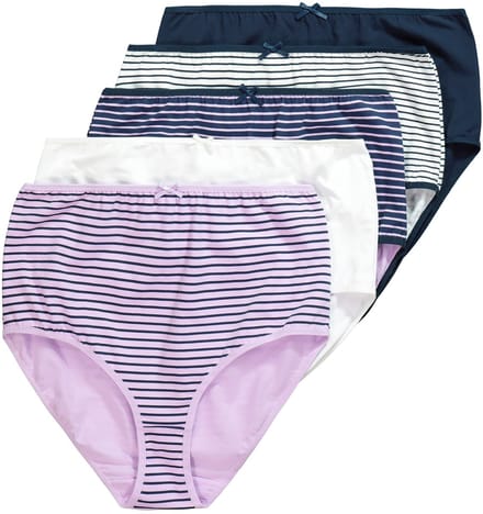 Ulla Popken - Dames - Maxislips set van 5 strepen/effen hoge taille - Nachtblauw - Maat 42+