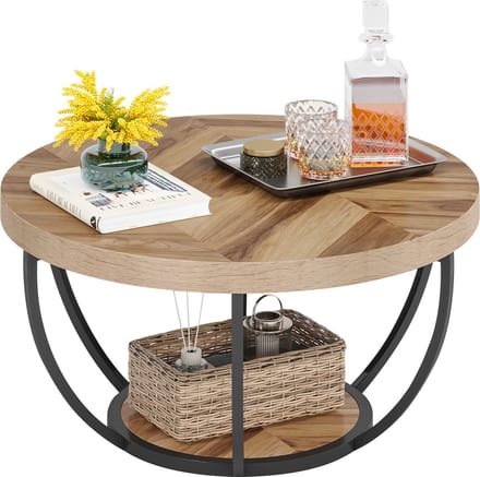 Tribesigns Salontafel - Rond 80CM - Bijzettafel - Tafel - Sidetable - Houtnerf en zwart - MDF-Plaat & Metaal