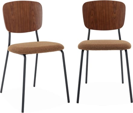 sweeek - Set van 2 bouclé en houten stoelen - emy