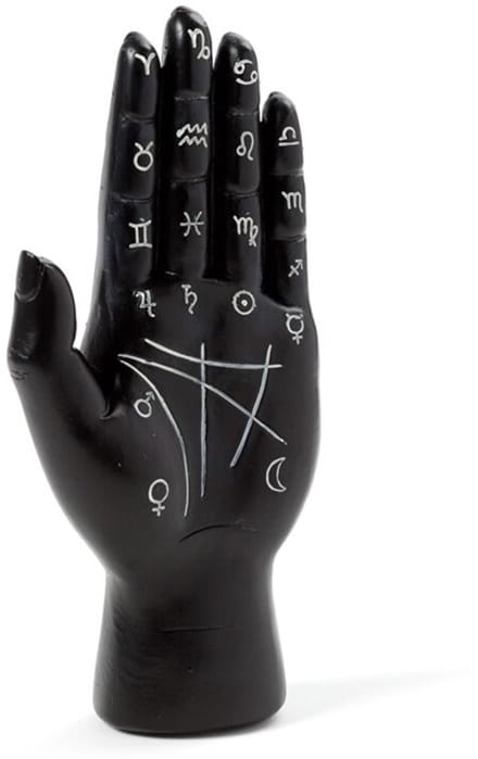 Zwarte Mantra Hand – Tarot Handpalm Beeld – Decoratief Kunsthars – 15 cm