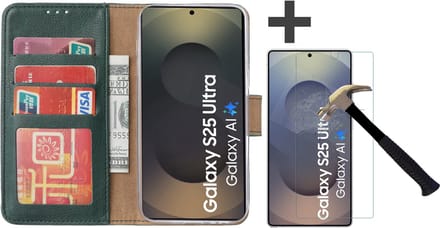 Hoesje met Screenprotector Geschikt voor Samsung Galaxy S25 Ultra – Arara bookcase met pasjeshouder - Groen