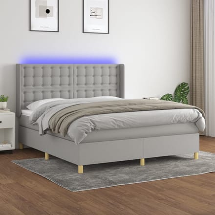 vidaXL - Boxspring - met - matras - en - LED - stof - lichtgrijs - 180x200 - cm