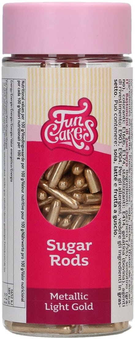 FunCakes Suikerstaafjes - Lichtgoud - 70g - Metallic Sugar Rods XL - Eetbare Taartdecoratie