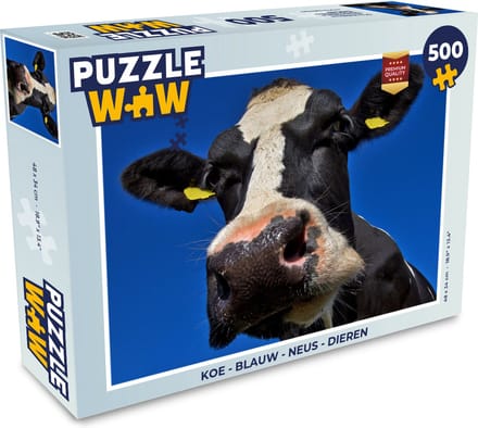 Puzzel Koe - Blauw - Neus - Dieren - Legpuzzel - Puzzel 500 stukjes