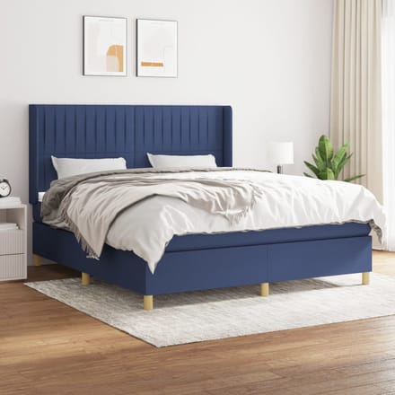 vidaXL - Boxspring - met - matras - stof - blauw - 160x200 - cm