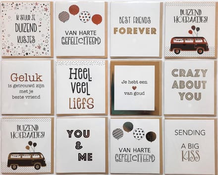 Verjaardag Wenskaarten - 12 Stuks - Gefeliciteerd - Luxe Kaarten - 12 x 11 cm - L-190