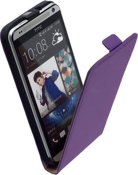 LELYCASE Paars Echt Lederen Flip Case Cover Hoesje HTC Desire 700