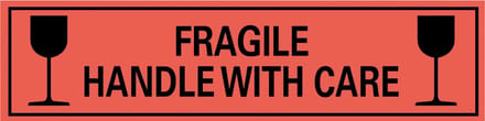 Fragile handle with care sticker, oranje zwart 200 x 50 mm