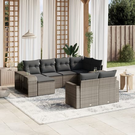 vidaXL 10-delige Loungeset met kussens poly rattan grijs
