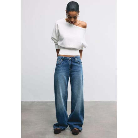 Stradivarius Asymmetrische trui met geribde zoom  Ecru M