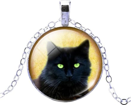 Fako Bijoux® - Ketting - Cabochon - Kat - Zwart