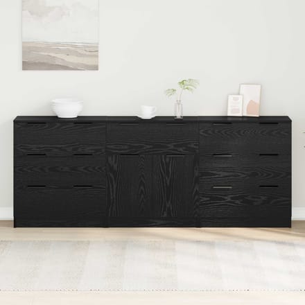 vidaXL - Dressoir - 3 - st - Zwart - Eiken - 181 - x - 30 - x - 70 - cm - Bewerkt - hout