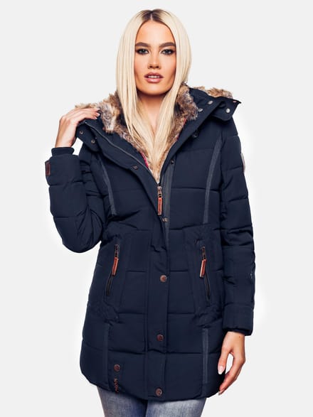 Marikoo dames winterjas met capuchon & imitatiebont voering