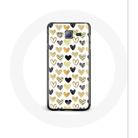 Coque pour Samsung Galaxy j3 2016 Fond de texture abstraite coeurs noir jaune et gris