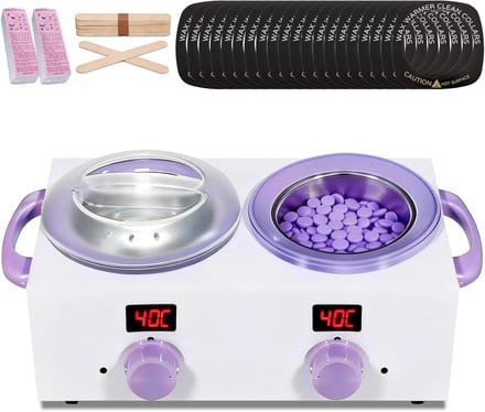 Dubbele Waxverwarmer - Harsverwarmer Set - Ontharen Thuis - Instelbare Temperatuur - 2x 500ml Potten - Wit Paars