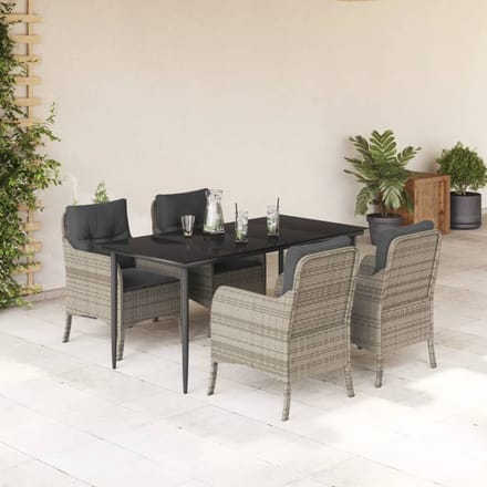 vidaXL - 5-delige - Tuinset - met - kussens - poly - rattan - lichtgrijs