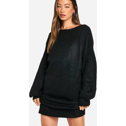 boohoo Dames Lange Geborstelde Low Back Oversized Jumper Jurk | Zwart | Maat: XS