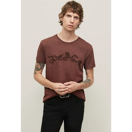 John Varvatos Ss Crew Tee - Peace Oxblood Maat: M | T-shirts met Print Outlet | Heren