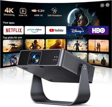Draadloze mini beamer met autofocus en 360° draaibare voet