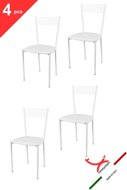 Tommychairs Elegance - Eetkamerstoelen - Set van 4 - Wit - Kunstleer & Metaal