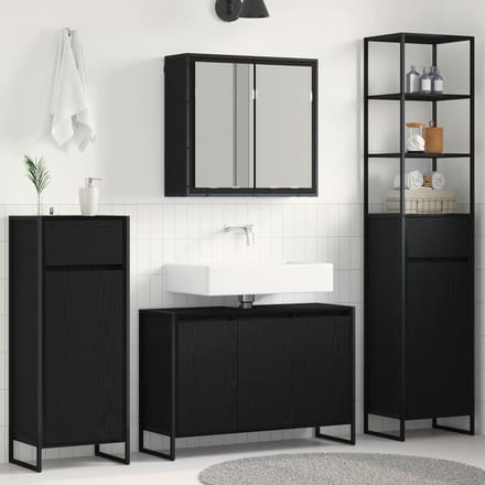 vidaXL - Badkamermeubel - Set - 4 - st - Zwart - Eiken - Bewerkt - hout