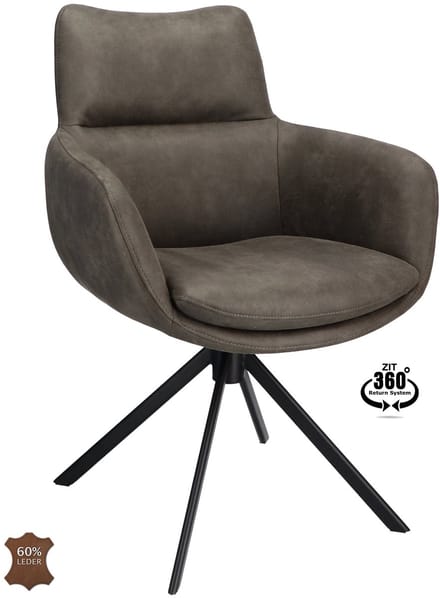 Icon Living - Armstoel Savo - Microleder Bull Graphite - Leg Black 360° Return-System