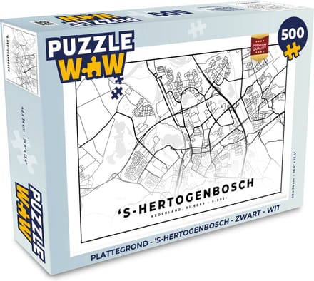 Puzzel Plattegrond - 's-Hertogenbosch - Zwart - Wit - Legpuzzel - Puzzel 500 stukjes - Stadskaart