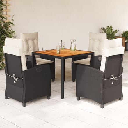 vidaXL - 5-delige - Tuinset - met - kussens - poly - rattan - zwart