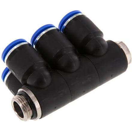 12mm x G3/8'' 6-way Manifold Messing/PA 66 Insteekfitting Buitendraad Draaibaar NBR