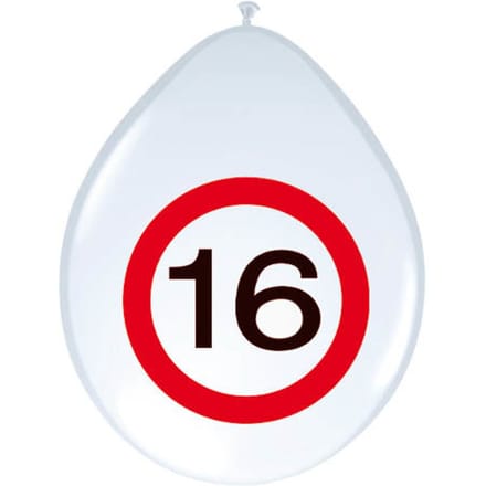 16 Jaar Verkeersbord Ballonnen - 8 stuks