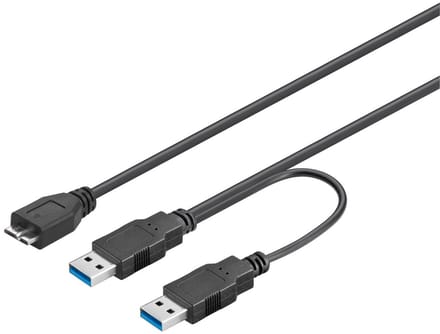 USB3.0 Y kabel met 2x USB-A - USB3.0 micro B connectoren - 0,20 meter
