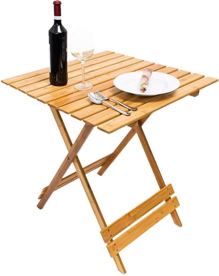 Vouwtafel Bamboe - Klaptafel Tuin - Buiten Zitten - Inklapbaar Frame - 66 x 66 x 75 cm - Naturel