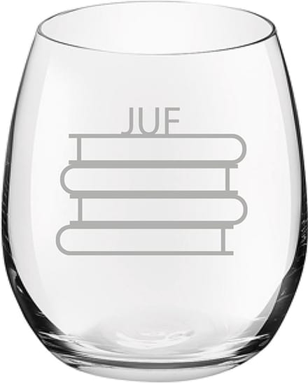 Gegraveerde Drinkglas 39cl Juf met boeken