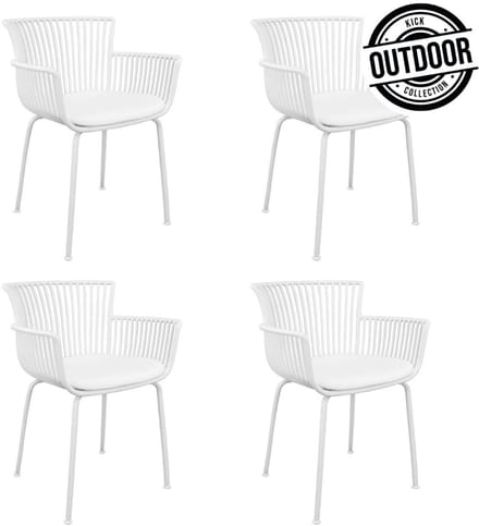 KICK® OTIS Tuinstoelen – Set van 4 – Met Armleuningen – Met Zitkussen – Kunststof – Wit