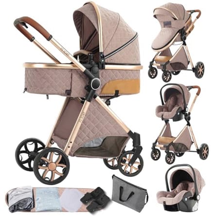 3-in-1 Combi Kinderwagen voor Pasgeborenen - Opvouwbare Buggy met Draagbare Reiswieg