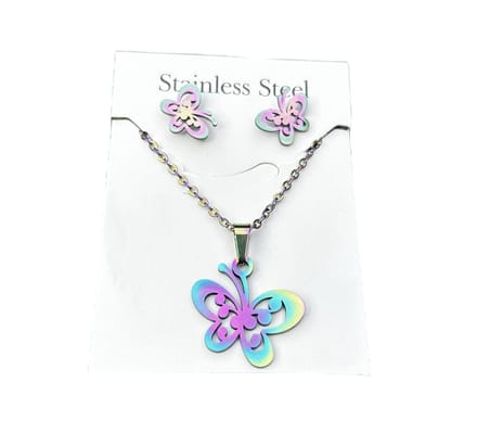 Bijoux by Ive - Sieraden set - Ketting met hanger en Oorbellen - Vlinder - Multicolor