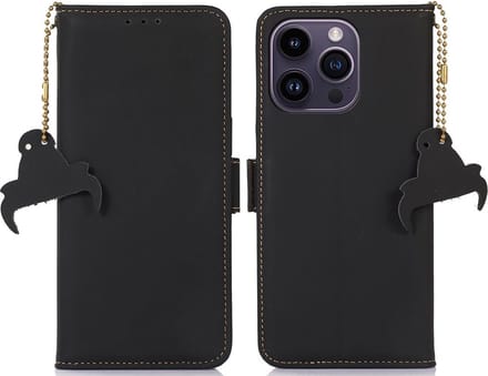 Cityhoesje-iPhone 15 Pro - Leather - Book case - Zwart