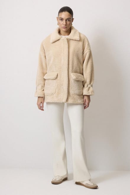 Touché Privé - Teddy jas met gespdetail - Stone - Dames
