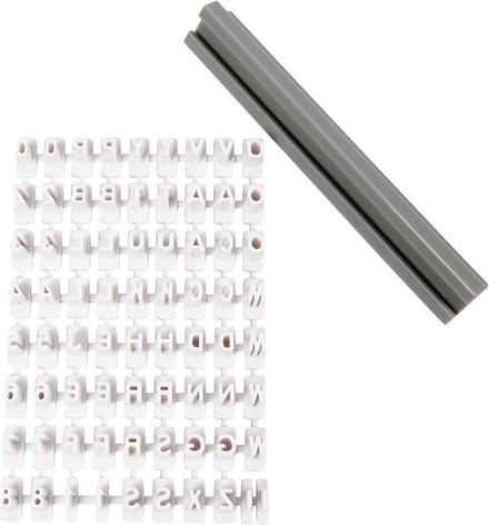 Stempelset van rubber, letters, cijfers, H: 6 mm, wit, 1 set