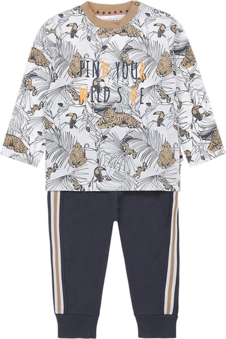 Dirkje-Boys 2 pce babysuit ss-White + aop - Maat 80