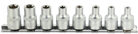 GEKO Torx Dopsleutelset - E4-E14 - CrV Staal - 8-delig - Met Rail Organizer