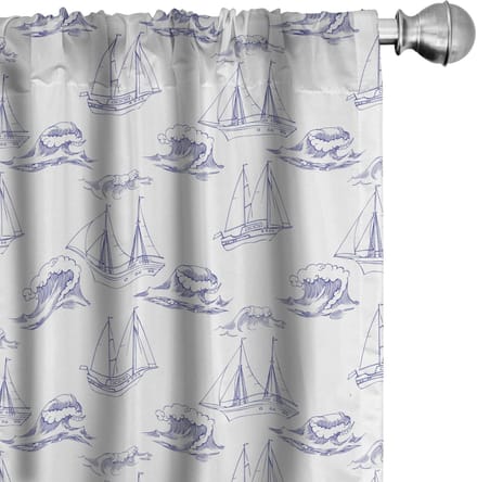 ABAKUHAUS Marine gordijnen – 2x75x225 cm – microvezel, indigo/wit
