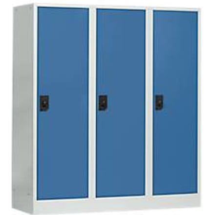 Schoollocker, compartimentbreedte 400 mm, 3 compartimenten, lichtgrijs/briljantblauw
