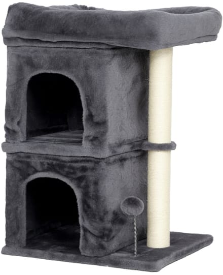 Katzenkratzbaum - Katzenturm, 2 Höhlen, Plattform, Sisalpfosten, Kompakt - Sisal - Dunkelgrau