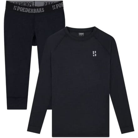 Poederbaas Thermoset Merinowol Dames - Thermoshirt + Thermolegging 3/4 - Zwart - Maat M