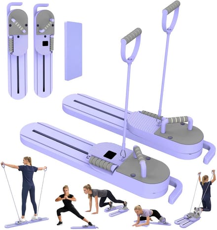 JOYNEXTBUY - Pilates Board 2-in-1 Split Design - Core Trainer met 2 Weerstandsbanden, Push-up Bars, Buikspiertrainer & Rugtrainer