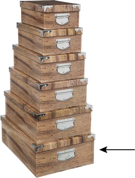 5Five Opbergdoos/box - Houtprint donker - L48 x B33.5 x H16 cm - Stevig karton - Treebox