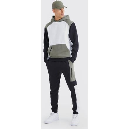 Regular Fit Raglan Kleurblok Trainingspak met capuchon | Khaki | Size Medium